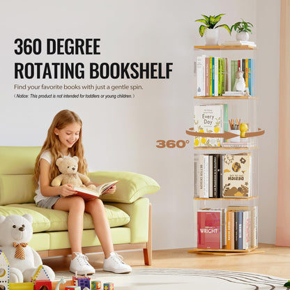 TAKEKIT rotating bookshelf - 360 degree revolving design with clear acrylic and solid wood