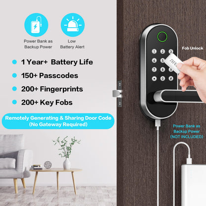 Lock — Fingerprint access with keypad and remote control for home and rentals