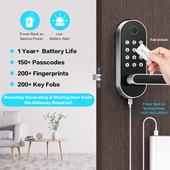 Lock — Fingerprint access with keypad and remote control for home and rentals