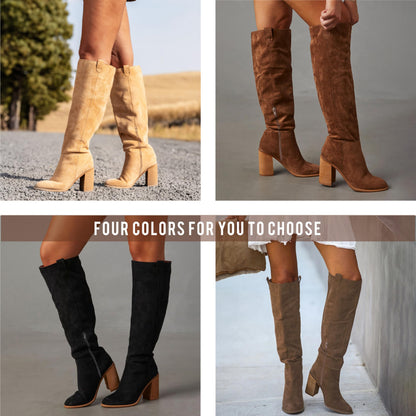 Erocalli suede knee-high boots — Chunky block heel with slouch design