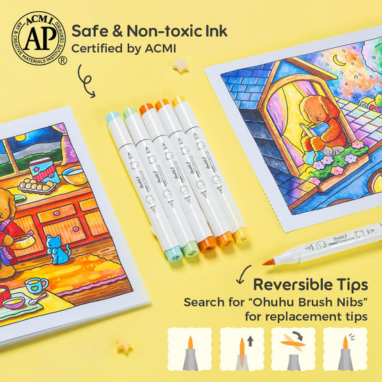 Marking pen — Ohuhu & Bobbie Goods 48-color brush and fine alcohol markers for artists