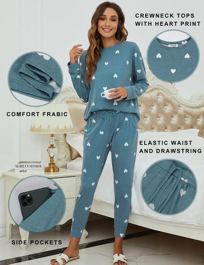 Blooming Jelly pajamas — Heart printed long sleeve lounge set with pockets