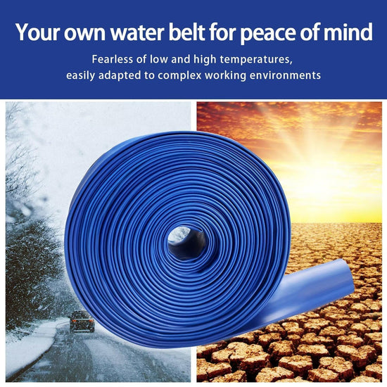YASHINE PVC drain hose - Heavy duty reinforced blue PVC lay flat water tubing 100ft 2 inch. 2 clamp included.