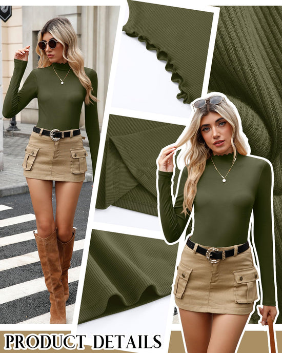 Oakgarden cotton long sleeve mock turtleneck shirt with ribbed trim