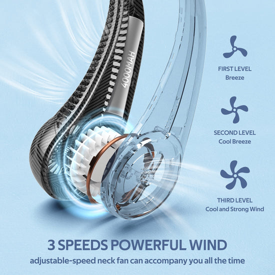 Portable neck fan — Hands free bladeless design with 4000mAh battery and 3 speeds