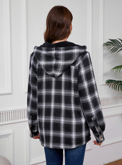 Puhope women's sherpa lined coat — fleece zip up with flannel plaid design