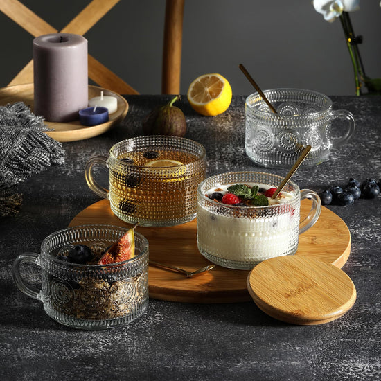 LANDNEOO drinking cup with bamboo lid and spoon - 14oz overnight oats container
