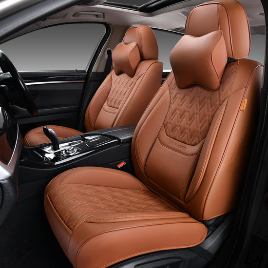 TINRAIYANG car seat covers - breathable leather for front and rear seats in brown