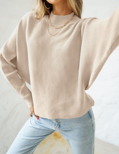 ZESICA women's turtleneck batwing sweater in ribbed knit