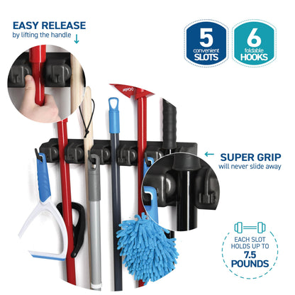 HOME IT storage rack — 5 slots and 6 hooks for efficient organization