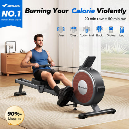 Merach rowing machine — magnetic resistance with dual slide rail and app compatibility