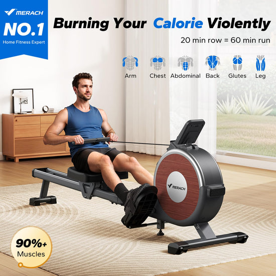 Merach rowing machine — magnetic resistance with dual slide rail and app compatibility