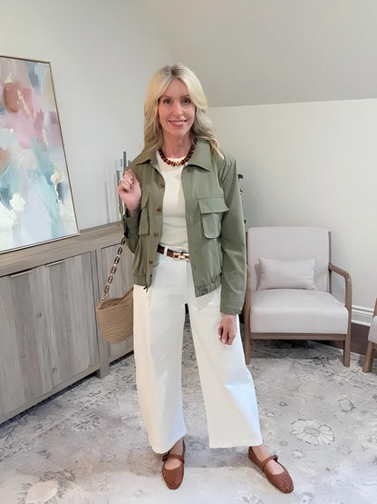 Onedreamer military safari cropped coat with pockets