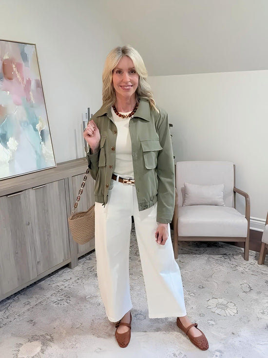 Onedreamer military safari cropped coat with pockets