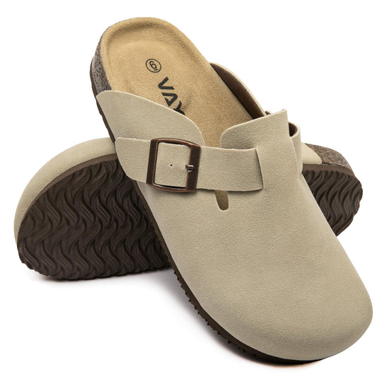 Vayfio suede clogs with cork footbed and arch support