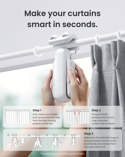 SwitchBot curtain opener — Bluetooth remote control with app and timer