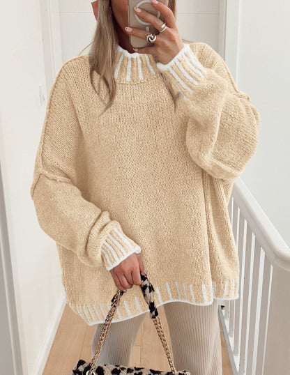 Sweater — Oversized pullover with mock neck and chunky knit design