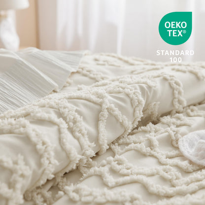 Bedsure bedding set — Tufted boho comforter with vintage embroidery