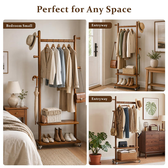 Taitiy clothes rack with wheels and shelves for bedroom and entryway