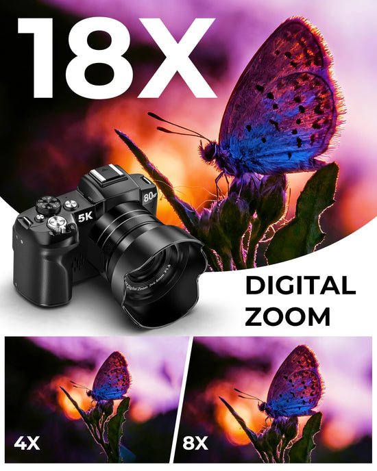 Camera digital — 80MP WiFi vlogging camera with flip screen and 18X zoom