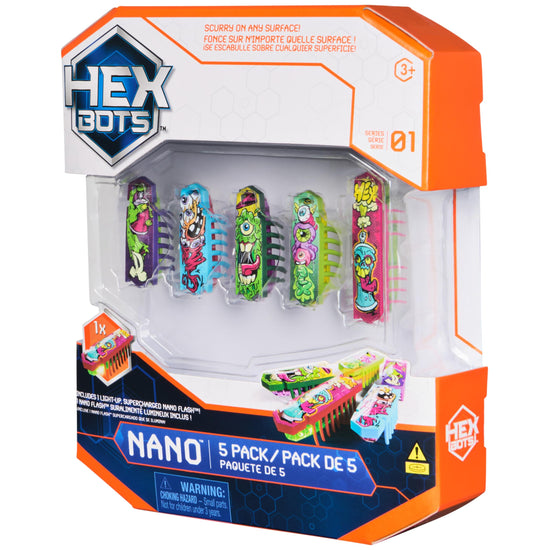 HEX BOTS Nano 5 pack - Mini robot toy with vibration technology for kids and cats 3 and up