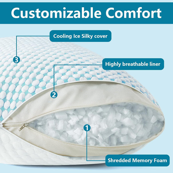 KELTARO shredded memory foam pillows — set of 2 pack