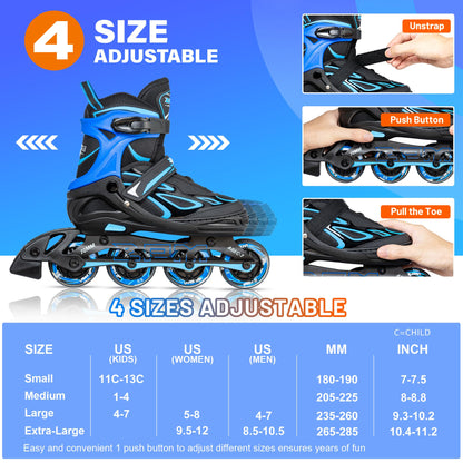 2PM SPORTS roller skates — adjustable flashing design with light-up wheels