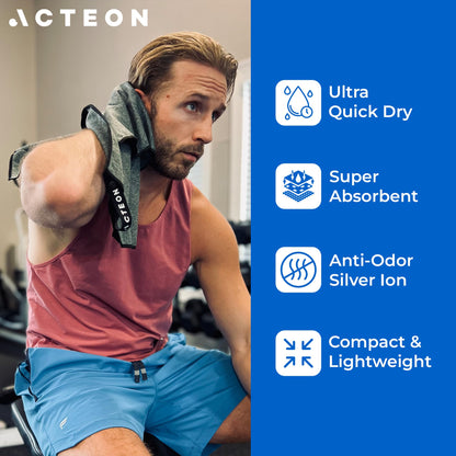 Acteon microfiber quick dry towel — odor-free and mega absorbent fiber for workouts and travel