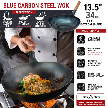 YOSUKATA sauté fry pan — pre-seasoned blue carbon steel 14 inch