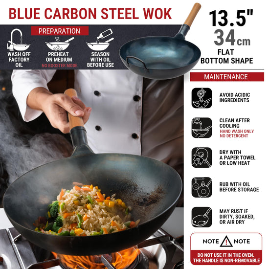 YOSUKATA sauté fry pan — pre-seasoned blue carbon steel 14 inch