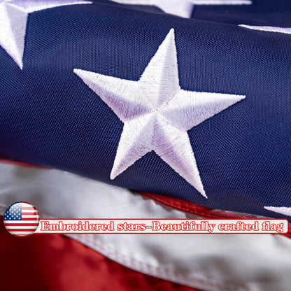 American Flag 2X3 Ft, Multipurpose Heavy Duty US Flag, 4 Brass Grommets, Handmade Embroidered Stars & Sewn Stripes, UV Resistant Outdoor Flag, Indoor Wall Hanging for Bedroom, Patio, Porch