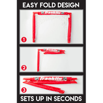 Franklin Sports - NHL kids folding hockey goals set - adjustable youth and knee sticks