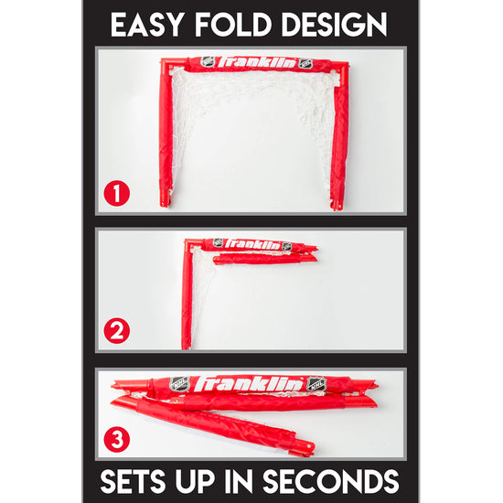 Franklin Sports - NHL kids folding hockey goals set - adjustable youth and knee sticks