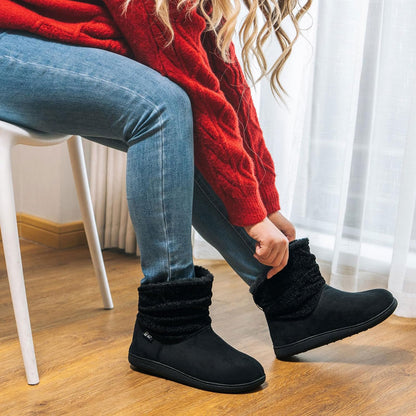 LongBay women's chenille knit bootie slippers with memory foam