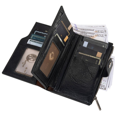 Wrangler Wallet for Women Bifold Card Holder with Zipper and ID Window