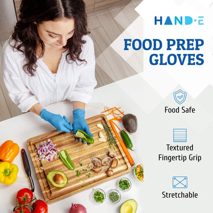 Hand-E protective glove — Blue nitrile, latex free, powder free, food safe