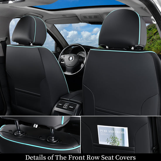 Coverado car seat covers - breathable faux leather for 5 seats in black and blue