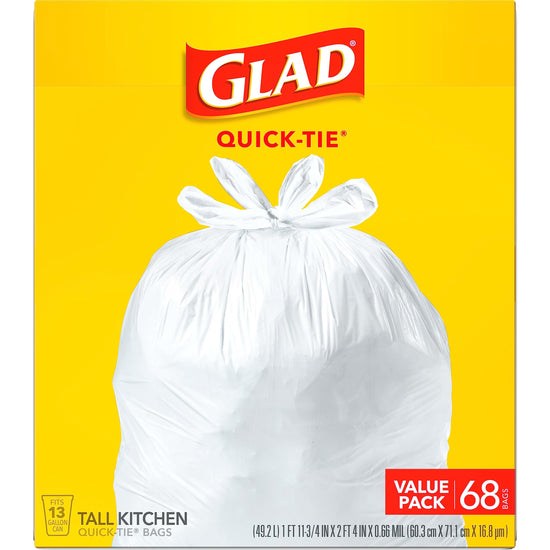 Glad waste bag — Tall kitchen quick-tie, 13 gallon, 68 count, white pack may vary