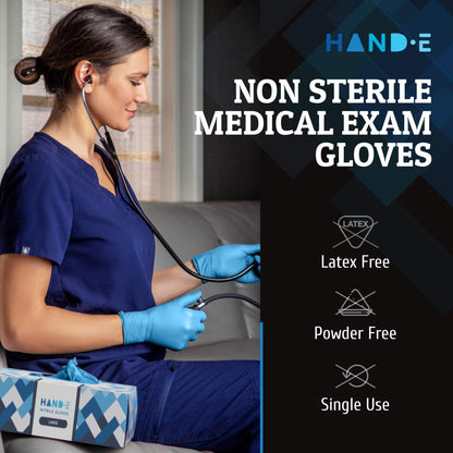 Hand-E protective glove — Blue nitrile, latex free, powder free, food safe