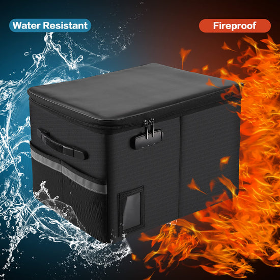 TOMKID storage box — fireproof design with lock and handle for documents and files