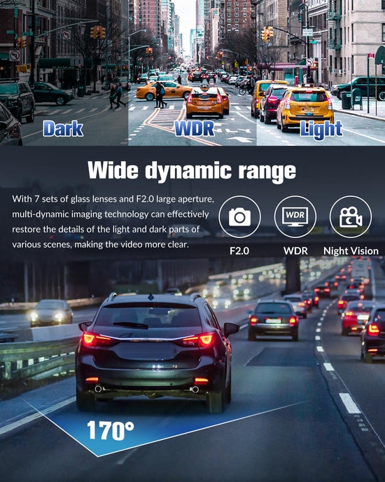Dash camera - 4K UHD with night vision and 170° wide angle.