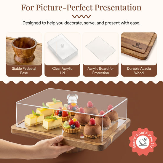 HOMESPHERE cake stand with lid — 2-in-1 dessert display and charcuterie board