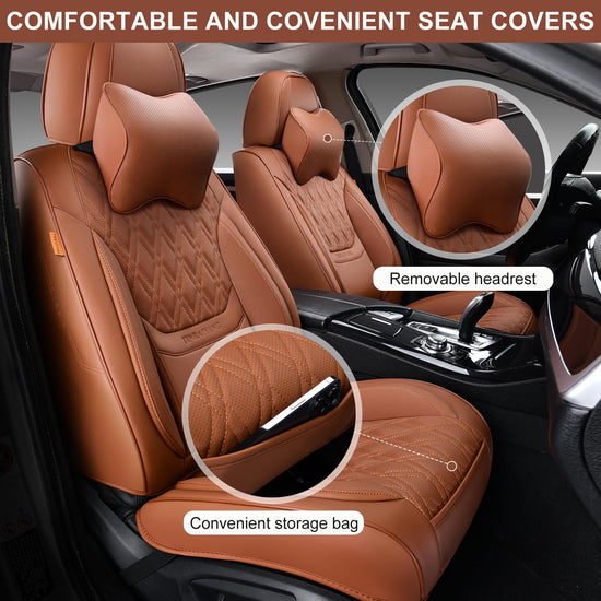 TINRAIYANG car seat covers - breathable leather for front and rear seats in brown