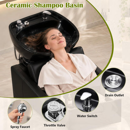 Shampoo Bowl Chair Set for Salon, Black Backwash Station with Drawer