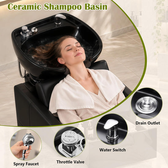 Shampoo Bowl Chair Set for Salon, Black Backwash Station with Drawer