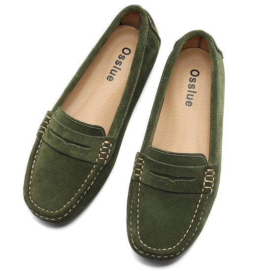 Osslue women's suede leather loafers — retro slip-on fashion flats