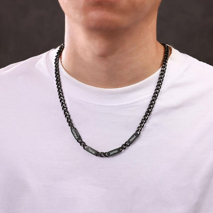 GLOMGORGE Personalized Mens Necklace with 1-6 Names Dad Necklace for Men, Cube Stainless Steel Necklace Cuban Chain Engraving Hypoallergenic Men Jewelry Fathers Day Gift for Dad Husband Grandpa BF