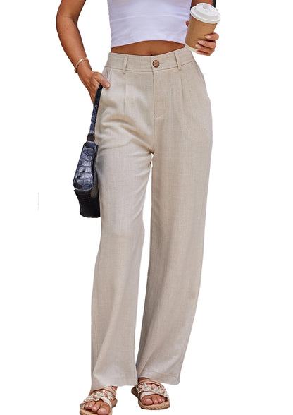 heipeiwa women's linen pants - high waist wide leg dress trousers