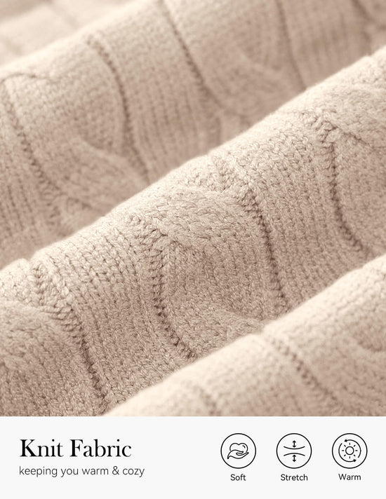 Sweater — Oversized cable knit pullover with polo v neck and long sleeves
