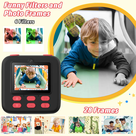 Digital camera — 1080P HD dual-lens with print paper and 32G card for kids ages 3-16 years old